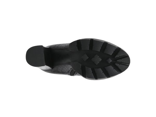 LONDON RAG BEATRIZ CROC PRINT BLOCK HEEL BOOTS - Tigbul's Variety Fashion Shop
