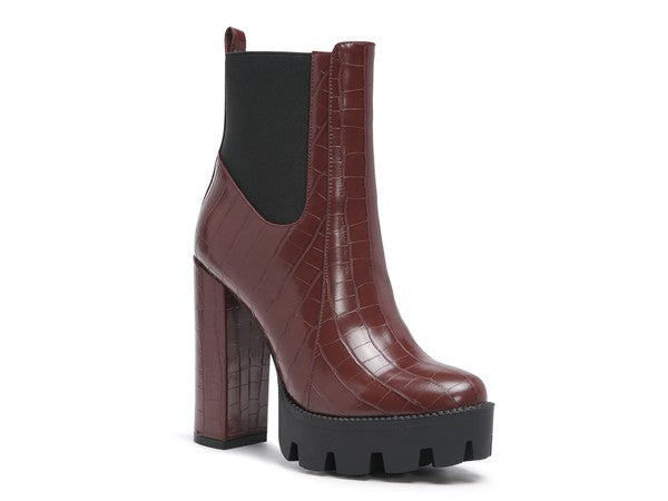 LONDON RAG BEATRIZ CROC PRINT BLOCK HEEL BOOTS - Tigbul's Variety Fashion Shop