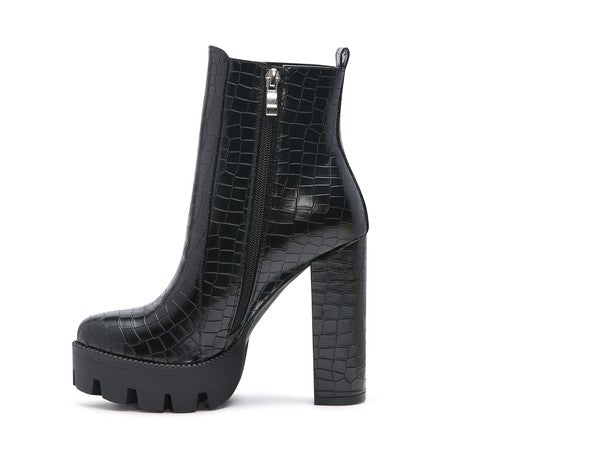 LONDON RAG BEATRIZ CROC PRINT BLOCK HEEL BOOTS - Tigbul's Variety Fashion Shop