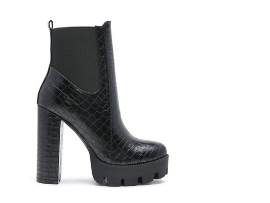 LONDON RAG BEATRIZ CROC PRINT BLOCK HEEL BOOTS - Tigbul's Variety Fashion Shop