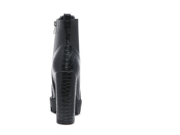 LONDON RAG BEATRIZ CROC PRINT BLOCK HEEL BOOTS - Tigbul's Variety Fashion Shop