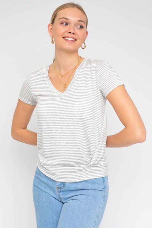 Short Sleeve V-Neck Twist Front Top - Tigbul's Variety Fashion Shop