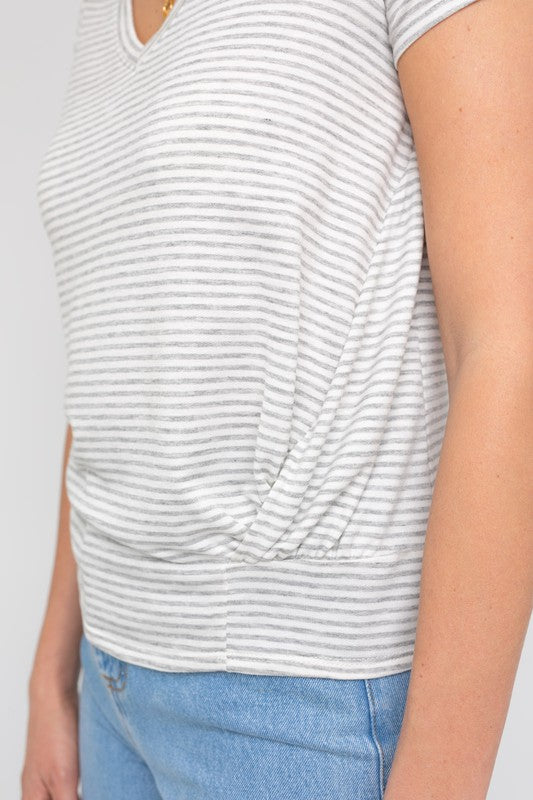 Short Sleeve V-Neck Twist Front Top - Tigbul's Variety Fashion Shop