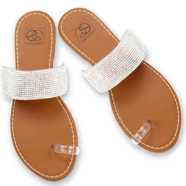 Clear Toe Ring with Rhinestone Band Flat Summer Sandals - Tigbuls Variety Fashion