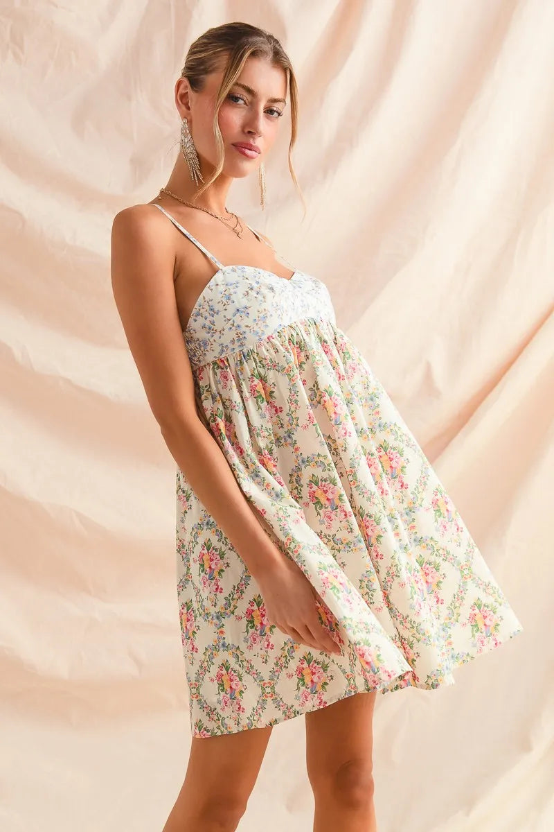 SO ME Mixed Floral Print Sleeveless Mini Dress - Tigbul's Variety Fashion Shop