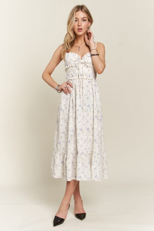Lavender Smocked Floral Sweetheart Neck Cami Dress - Tigbul's Variety Fashion Shop