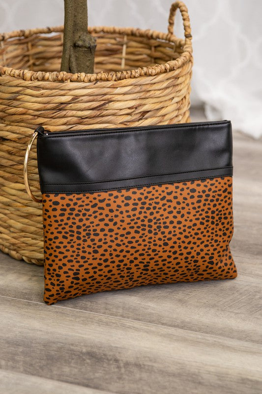 Leopard Gold Ring Vegan Leather Clutch - Tigbul's Variety Fashion Shop
