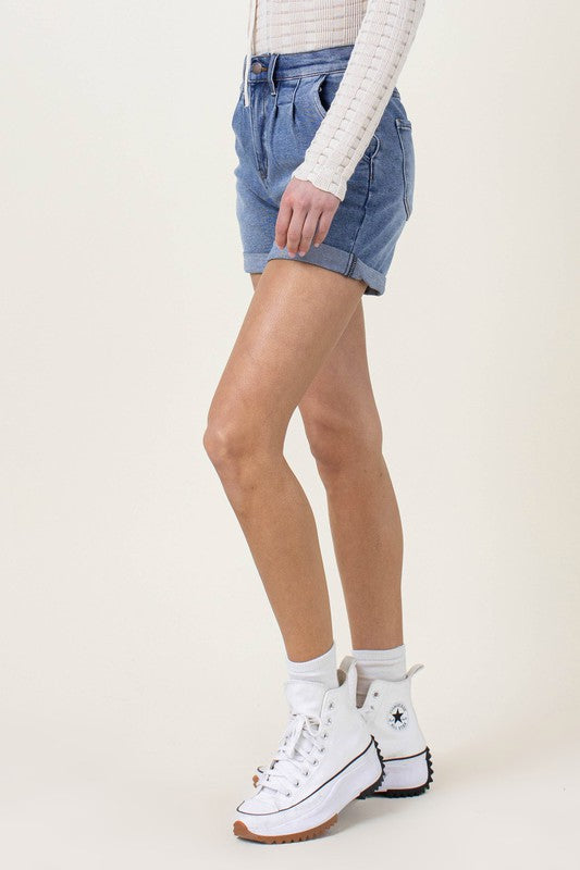 Denim Shorts with Pin Tuck Detail - Tigbul's Variety Fashion Shop