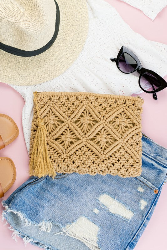 Macrame Tassel Clutch - Tigbul's Variety Fashion Shop