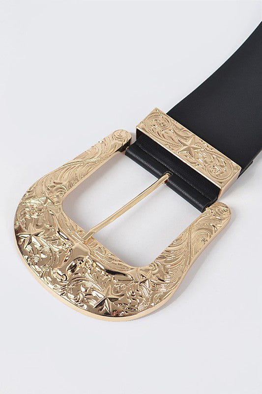 Plus Size Engraved Buckle Oversize Statement Belt - Tigbul's Variety Fashion Shop