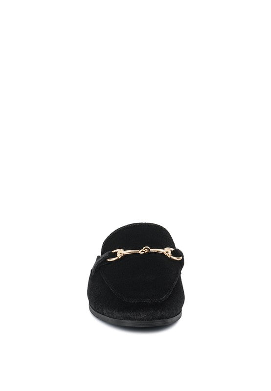 Velvet Buckled Flat Mules - Tigbul's Variety Fashion Shop