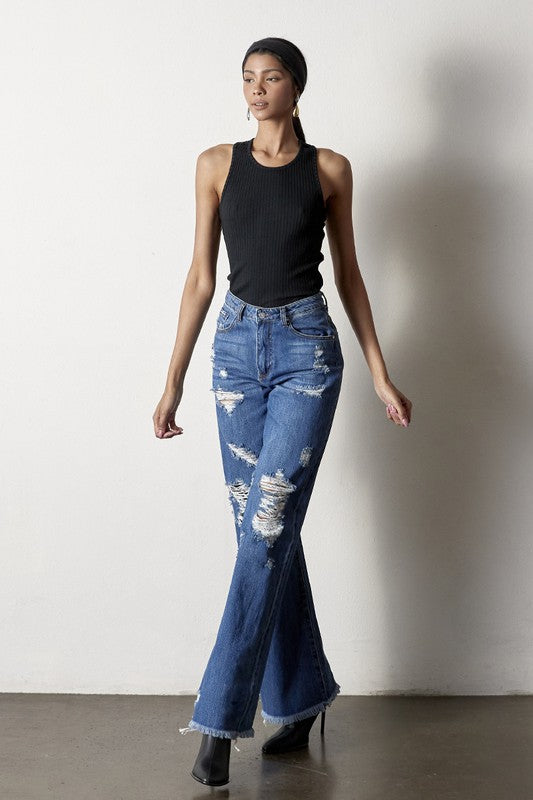 Distressed Frayed Hem Dad Jeans - Tigbul's Variety Fashion Shop
