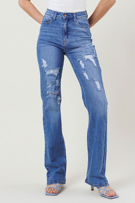 High Rise Distressed Straight Leg Jeans - Tigbul's Variety Fashion Shop