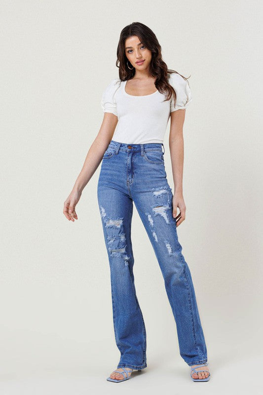 High Rise Distressed Straight Leg Jeans - Tigbul's Variety Fashion Shop