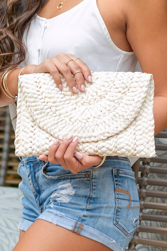 Fold Over Straw Clutch - Tigbul's Variety Fashion Shop