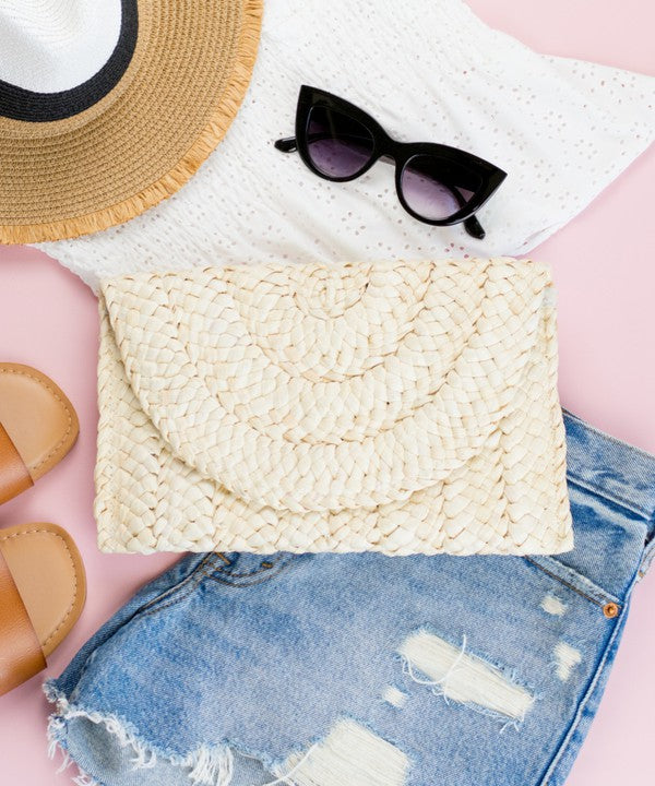 Fold Over Straw Clutch - Tigbul's Variety Fashion Shop