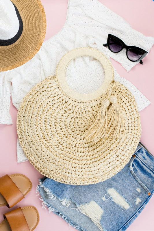 Straw Tassel O-Ring Tote - Tigbul's Variety Fashion Shop