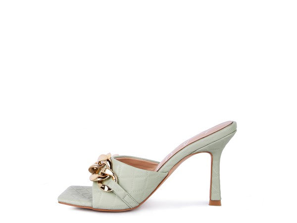 MERMAID Quilted Metal Chain Heeled Sandals - Tigbul's Variety Fashion Shop