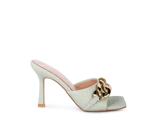 MERMAID Quilted Metal Chain Heeled Sandals - Tigbul's Variety Fashion Shop
