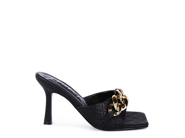 MERMAID Quilted Metal Chain Heeled Sandals - Tigbul's Variety Fashion Shop