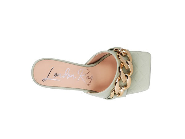MERMAID Quilted Metal Chain Heeled Sandals - Tigbul's Variety Fashion Shop