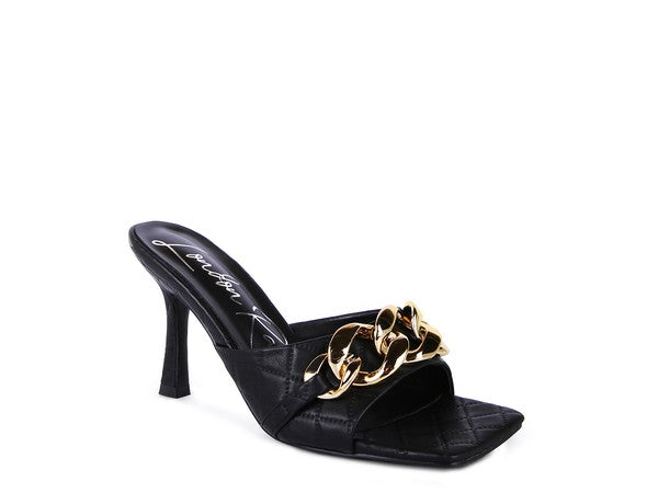 MERMAID Quilted Metal Chain Heeled Sandals - Tigbul's Variety Fashion Shop