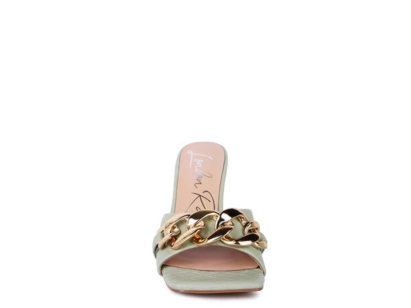 MERMAID Quilted Metal Chain Heeled Sandals - Tigbul's Variety Fashion Shop