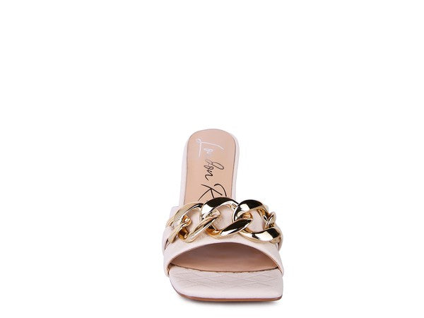 MERMAID Quilted Metal Chain Heeled Sandals - Tigbul's Variety Fashion Shop