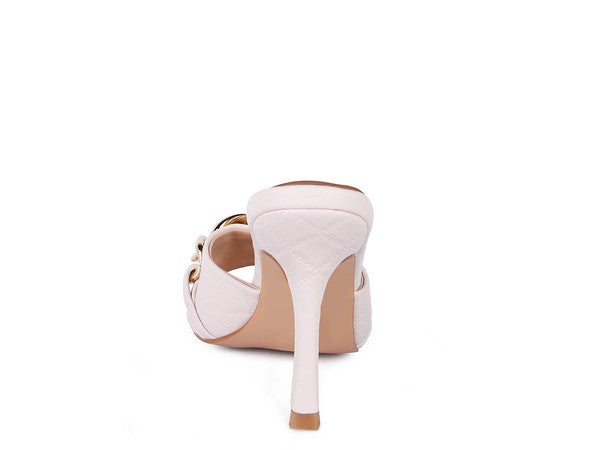MERMAID Quilted Metal Chain Heeled Sandals - Tigbul's Variety Fashion Shop