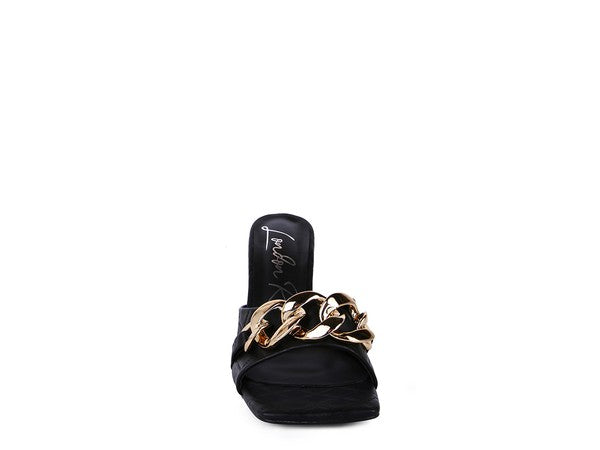 MERMAID Quilted Metal Chain Heeled Sandals - Tigbul's Variety Fashion Shop