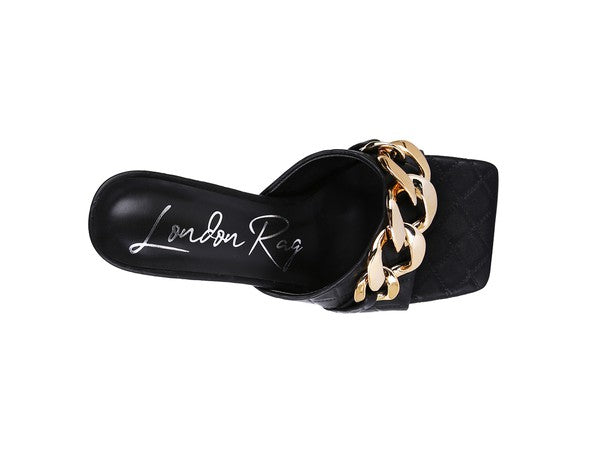 MERMAID Quilted Metal Chain Heeled Sandals - Tigbul's Variety Fashion Shop