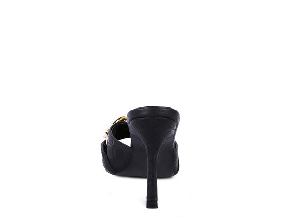 MERMAID Quilted Metal Chain Heeled Sandals - Tigbul's Variety Fashion Shop