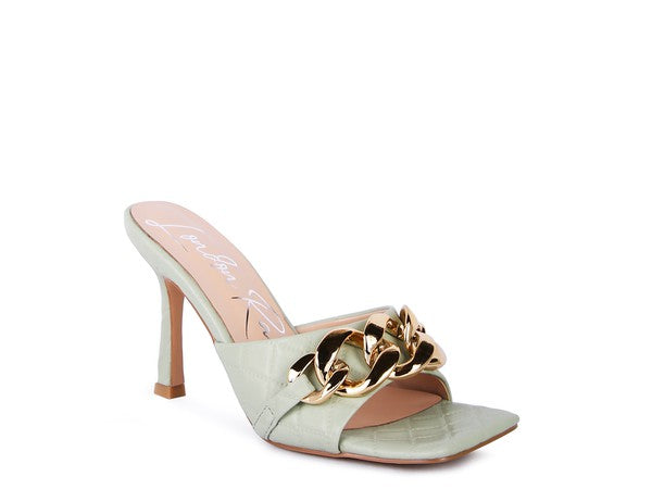 MERMAID Quilted Metal Chain Heeled Sandals - Tigbul's Variety Fashion Shop