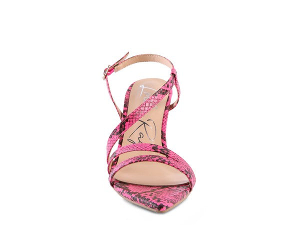 CHERRY TART Snake Print Spool Heel Sandals - Tigbul's Variety Fashion Shop