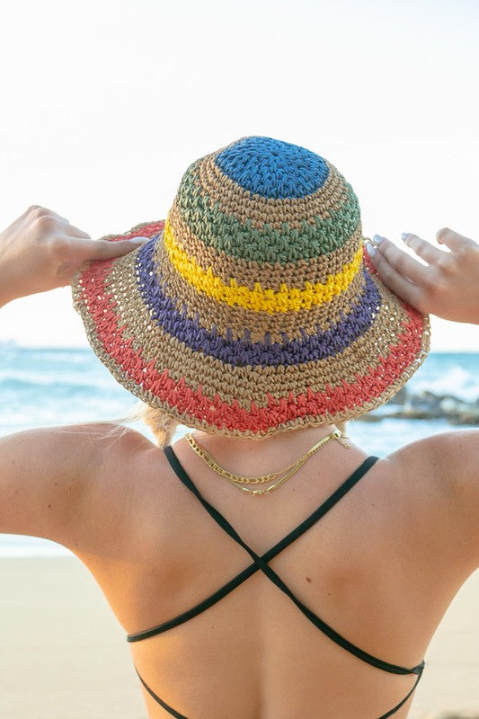 Rainbow Woven Straw Bucket Hat - Tigbul's Variety Fashion Shop