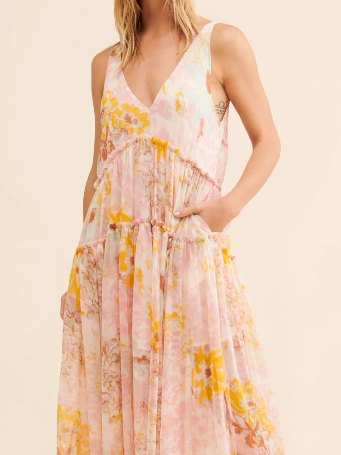 Printed V-Neck Sleeveless Dress - Tigbul's Variety Fashion Shop