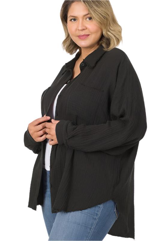 Plus Oversized Raw Edge Shirt - Tigbul's Variety Fashion Shop