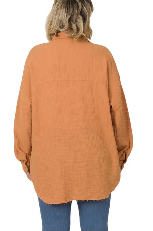 Plus Oversized Raw Edge Shirt - Tigbul's Variety Fashion Shop