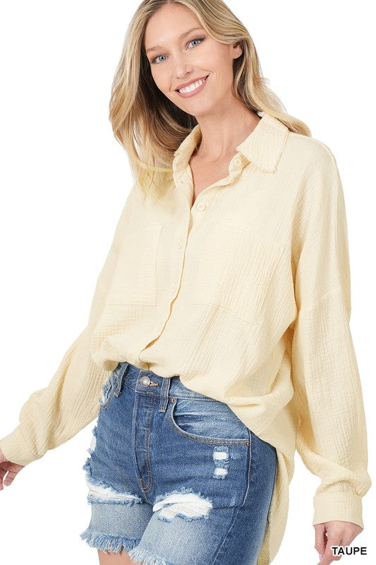 Oversized Raw Edge Shirt - Tigbul's Variety Fashion Shop
