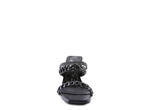 ARNIE Braided Block Heeled Slide on Sandals - Tigbul's Variety Fashion Shop