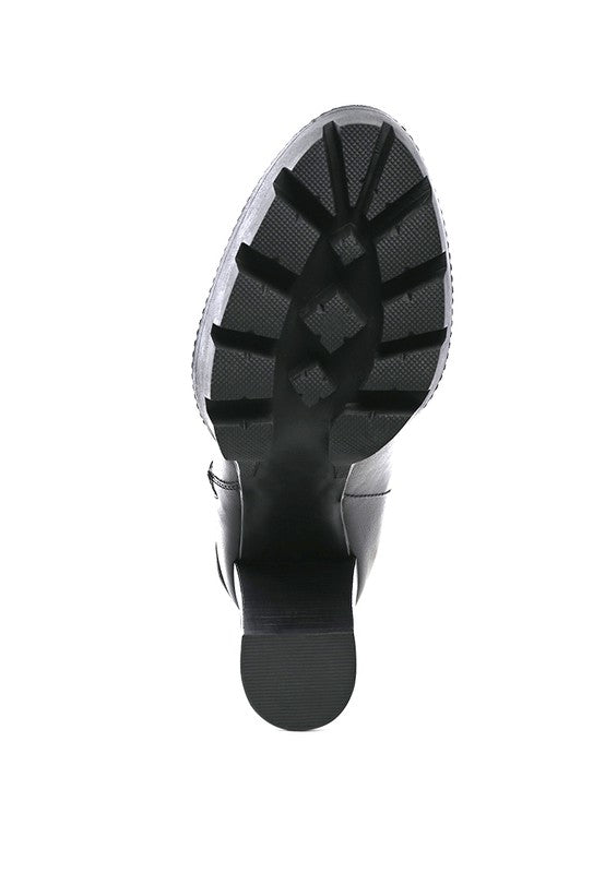 MISTRESS HIGH BLOCK HEELED CHUNKY LEATHER BOOT - Tigbul's Variety Fashion Shop