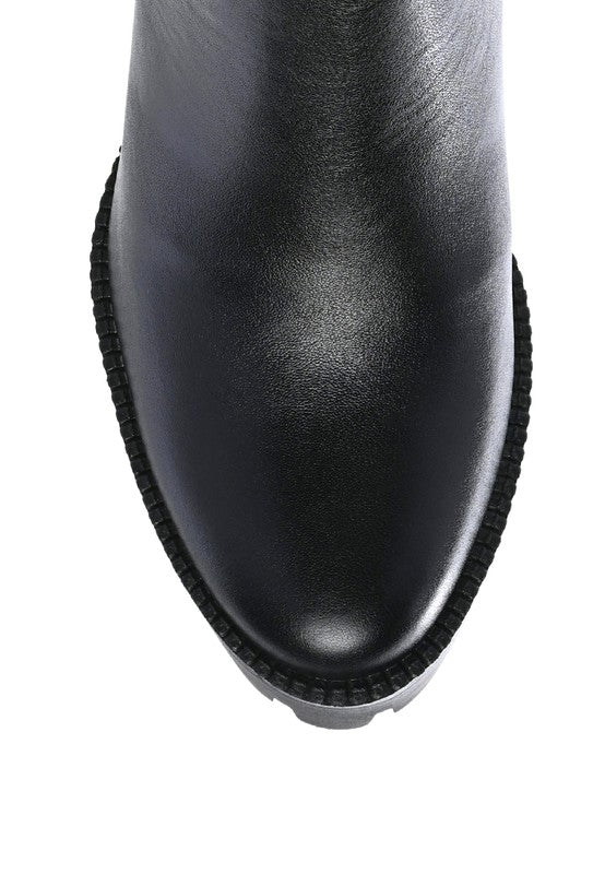 MISTRESS HIGH BLOCK HEELED CHUNKY LEATHER BOOT - Tigbul's Variety Fashion Shop
