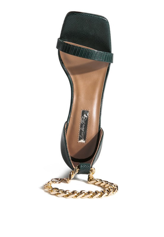 VENUSTA HEEL SANDAL WITH METAL CHAIN IN GOLD - Tigbul's Variety Fashion Shop