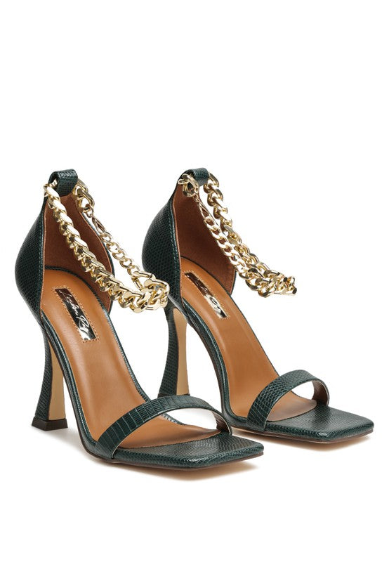 VENUSTA HEEL SANDAL WITH METAL CHAIN IN GOLD - Tigbul's Variety Fashion Shop