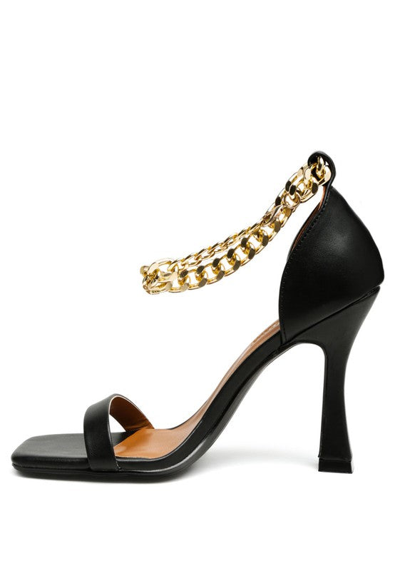 VENUSTA HEEL SANDAL WITH METAL CHAIN IN GOLD - Tigbul's Variety Fashion Shop