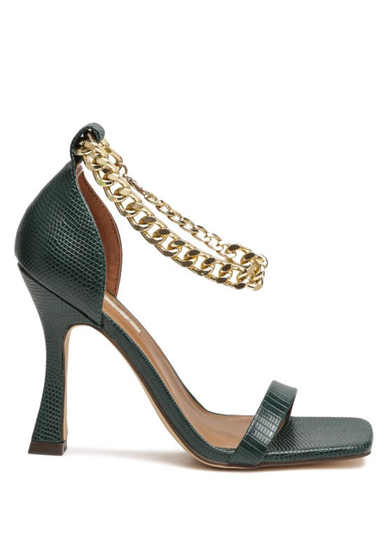 VENUSTA HEEL SANDAL WITH METAL CHAIN IN GOLD - Tigbul's Variety Fashion Shop