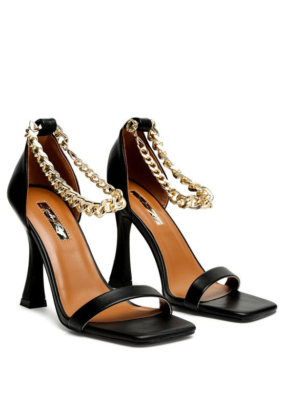 VENUSTA HEEL SANDAL WITH METAL CHAIN IN GOLD - Tigbul's Variety Fashion Shop