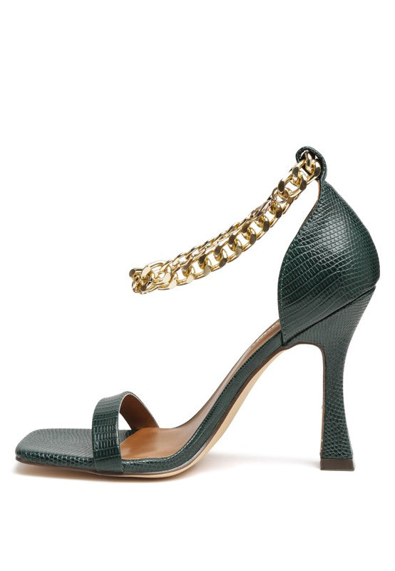 VENUSTA HEEL SANDAL WITH METAL CHAIN IN GOLD - Tigbul's Variety Fashion Shop