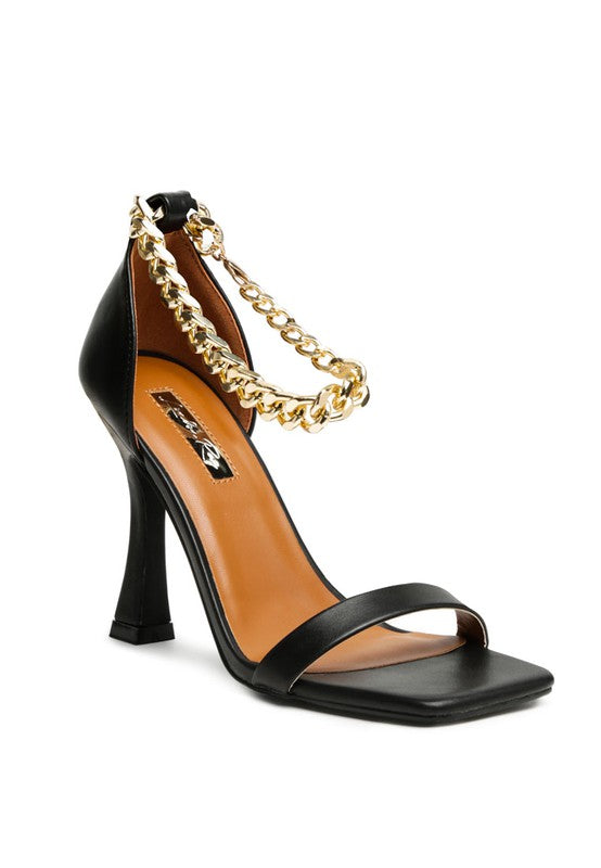 VENUSTA HEEL SANDAL WITH METAL CHAIN IN GOLD - Tigbul's Variety Fashion Shop