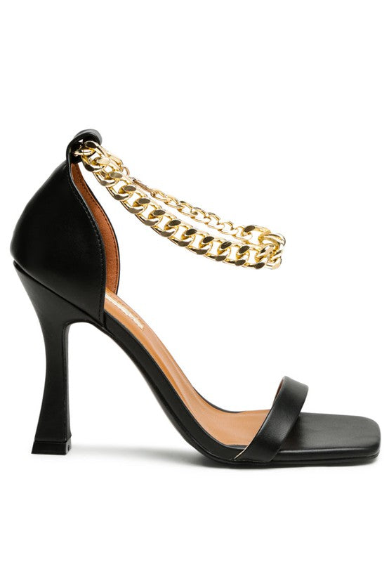 VENUSTA HEEL SANDAL WITH METAL CHAIN IN GOLD - Tigbul's Variety Fashion Shop